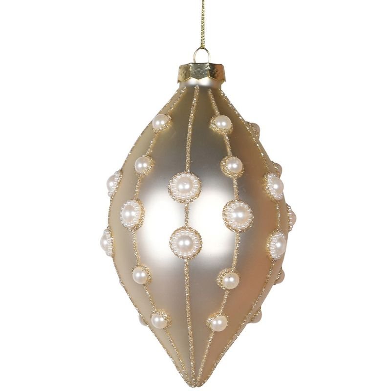 Matte Gold Teardrop Bauble with Beads - 15cm | Christmas | Christmas Tree Decorations | The Elms