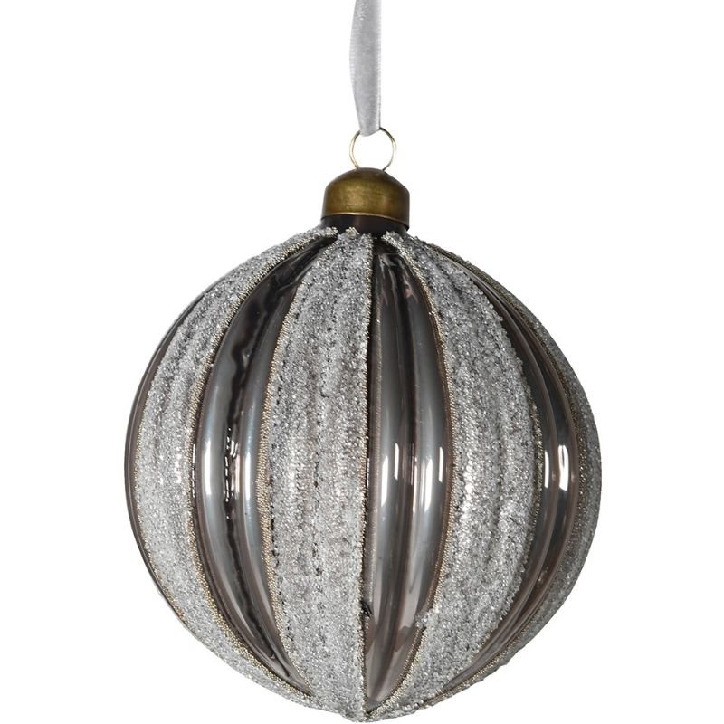 Pewter Ribbed Glass Bauble - 10cm | Christmas | Christmas Tree Decorations | The Elms