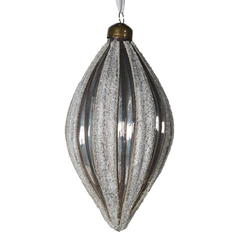 Pewter Ribbed Finial Bauble - 14cm | Christmas | Christmas Tree Decorations | The Elms