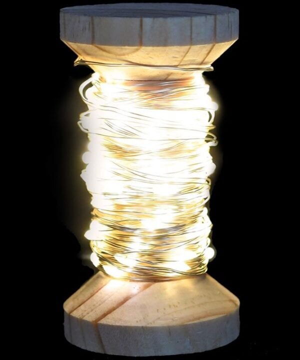 100 Silver Wire Lights On Wooden Spool - 100cm | Christmas | Christmas Lights | The Elms