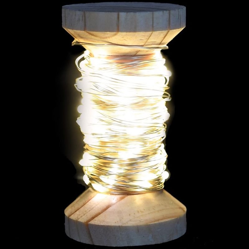 100 Silver Wire Lights On Wooden Spool - 100cm | Christmas | Christmas Lights | The Elms