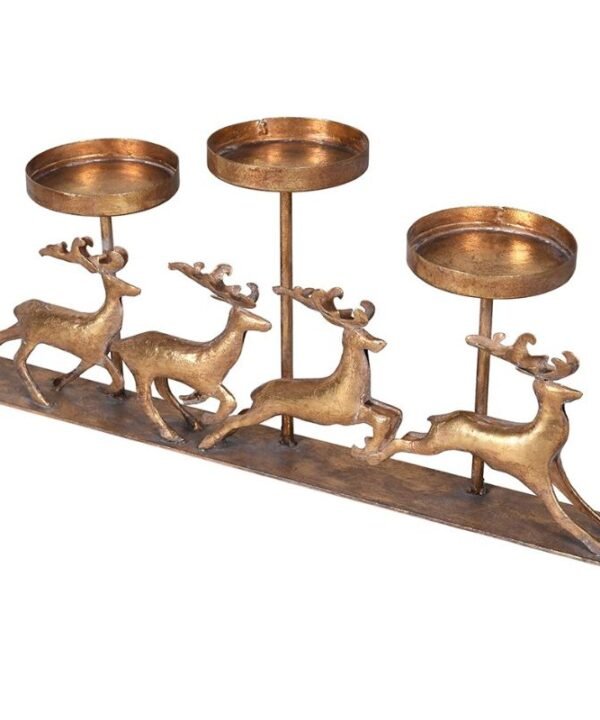 Gold Reindeer Triple Candleholder - 40cm | Christmas | Christmas Hurricanes & Candleholders | The Elms