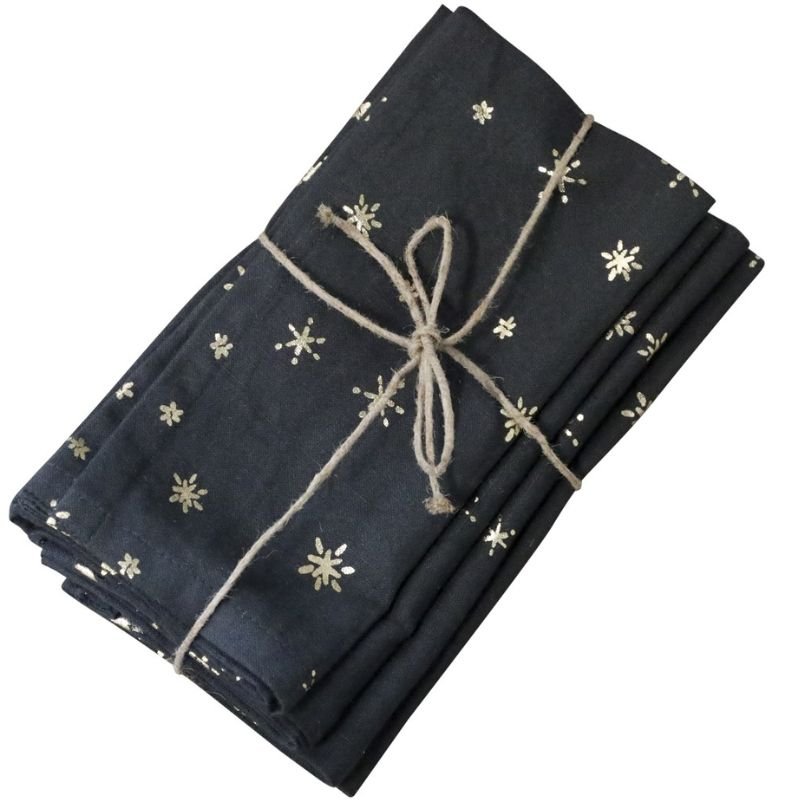 Coal Cloth Napkin with Gold Stars - Set of 4 | Kitchenware | Linenware | The Elms