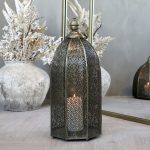 Antique Brass Lantern With Hole Pattern - 52.5cm | Hurricanes & Candle Holders | The Elm