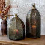 Antique Brass Lantern With Hole Pattern - 52.5cm | Hurricanes & Candle Holders | The Elm