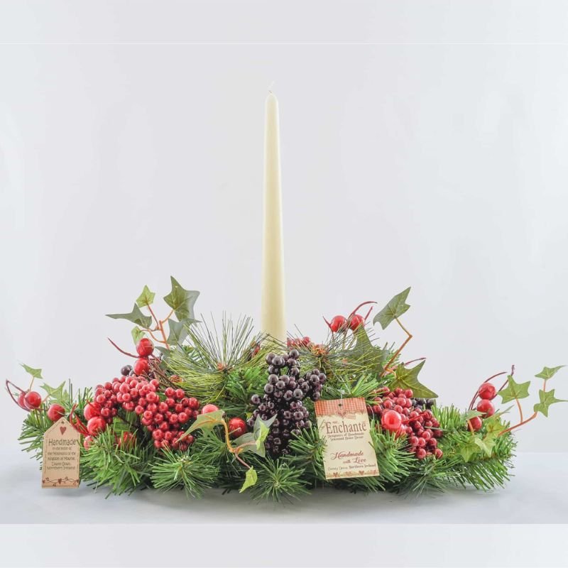 Woodland Berry Candleholder Arrangement - 30cm | Christmas | Christmas Hurricanes & Candleholders | The Elms