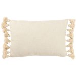 Cotton Beige Long Tassel Cushion - 60cm x 40cm | Soft Furnishings | Cushions | The Elms