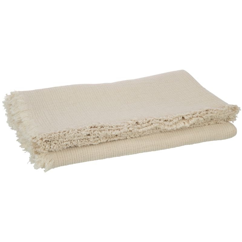 Plaid Fringes Light Beige Muslin Throw - 130cm x 180cm | Soft Furnishings | Throws | The Elms