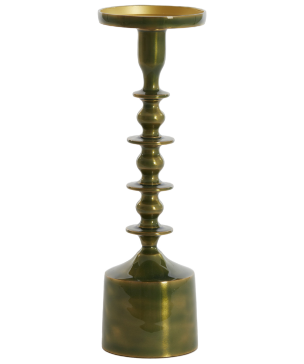 Merako Shiny Green Gold Candleholder - 35.5cm | Lighting Accessories | Hurricanes & Candle Holders | The Elms