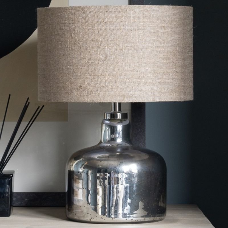 Claymore Squat Antiqued Glass Table Lamp With Shade - 42cm | Lamps | Table & Desk Lamps | The Elms