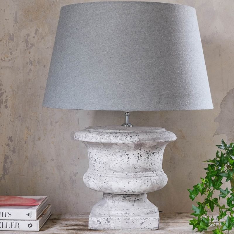 Birkdale Stone Squat Urn Table Lamp With Grey Shade - 63cm | Lamps | Table & Desk Lamps | The Elms