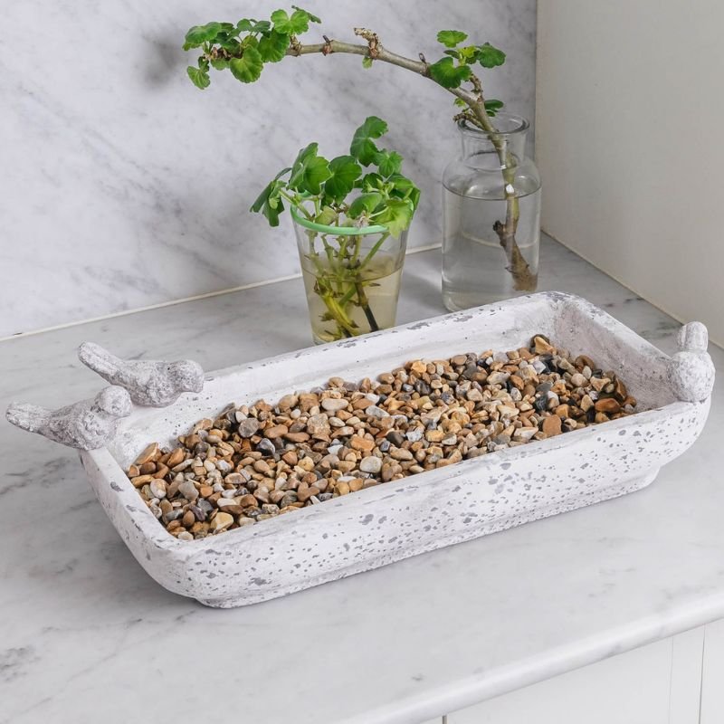 Birkdale Rectangular Stone Bowl with Birds - 50cm | Decorative Accessories | Decorative Objects | The Elms