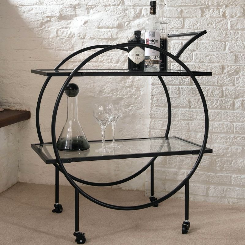 Portland Iron Glass Bar Trolley - 41cm x 75cm x 87cm | Dining Room | Bars & Barstools | The Elms