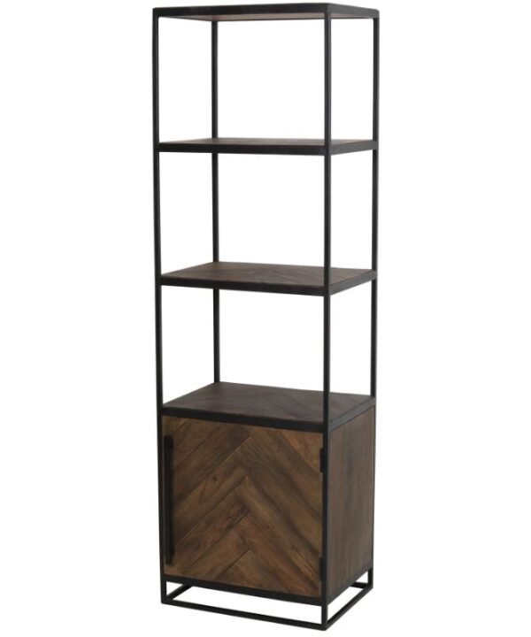 Chisa Brown Black Wood Half Open Cabinet - 55cm x 40cm x 180cm | Living Room | Bookcases & Cabinets | The Elms