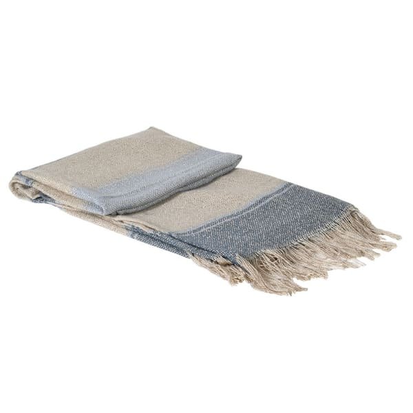 Blue and Biscuit Stripe Throw with Tassels