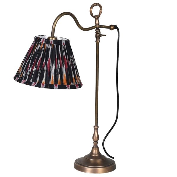 Antique Brass Desk Lamp with Ikat Shade