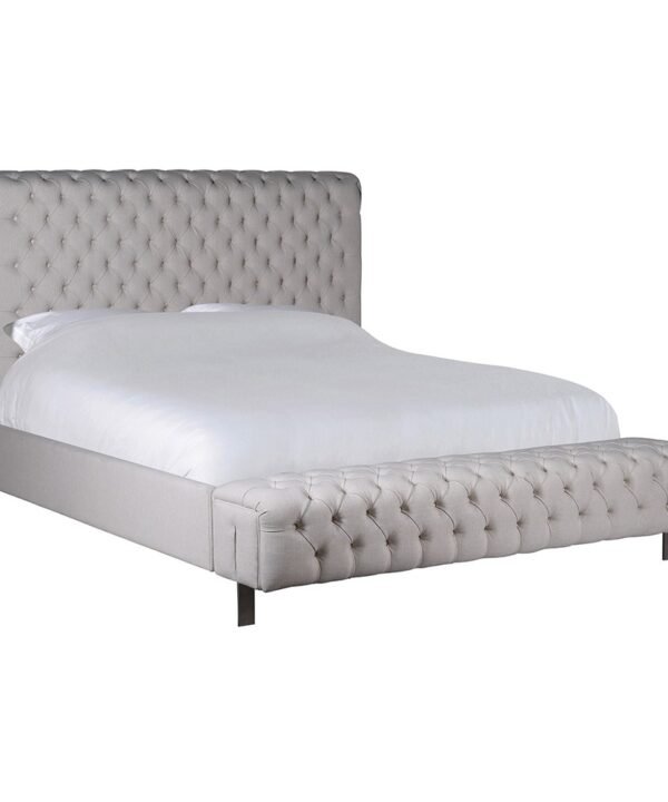Linen Buttoned 6ft. Super King-size Bed with Bench Footboard