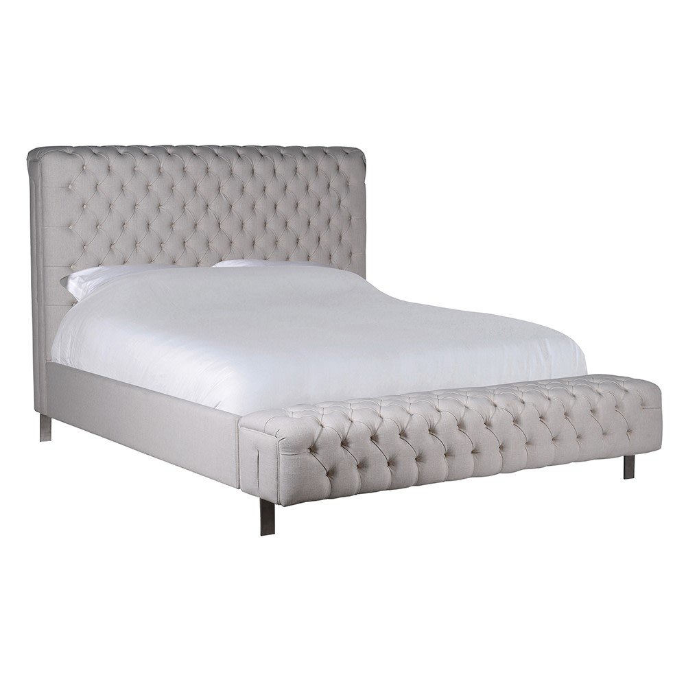 Linen Buttoned 6ft. Super King-size Bed with Bench Footboard