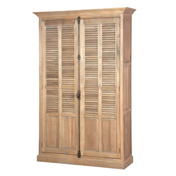 Weathered Oak Large Louvered Double Cupboard